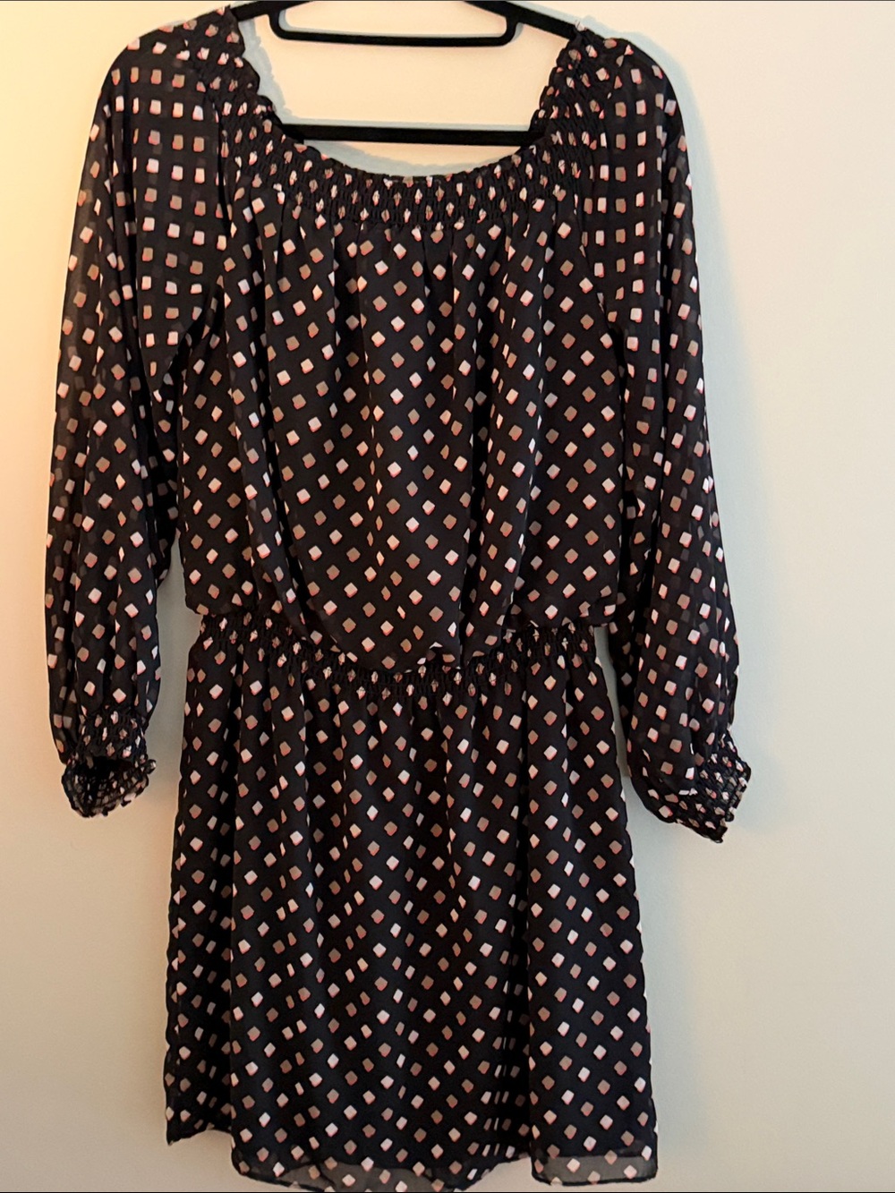 White House Black Market Black Dress with Pink Accent Print Size Medium